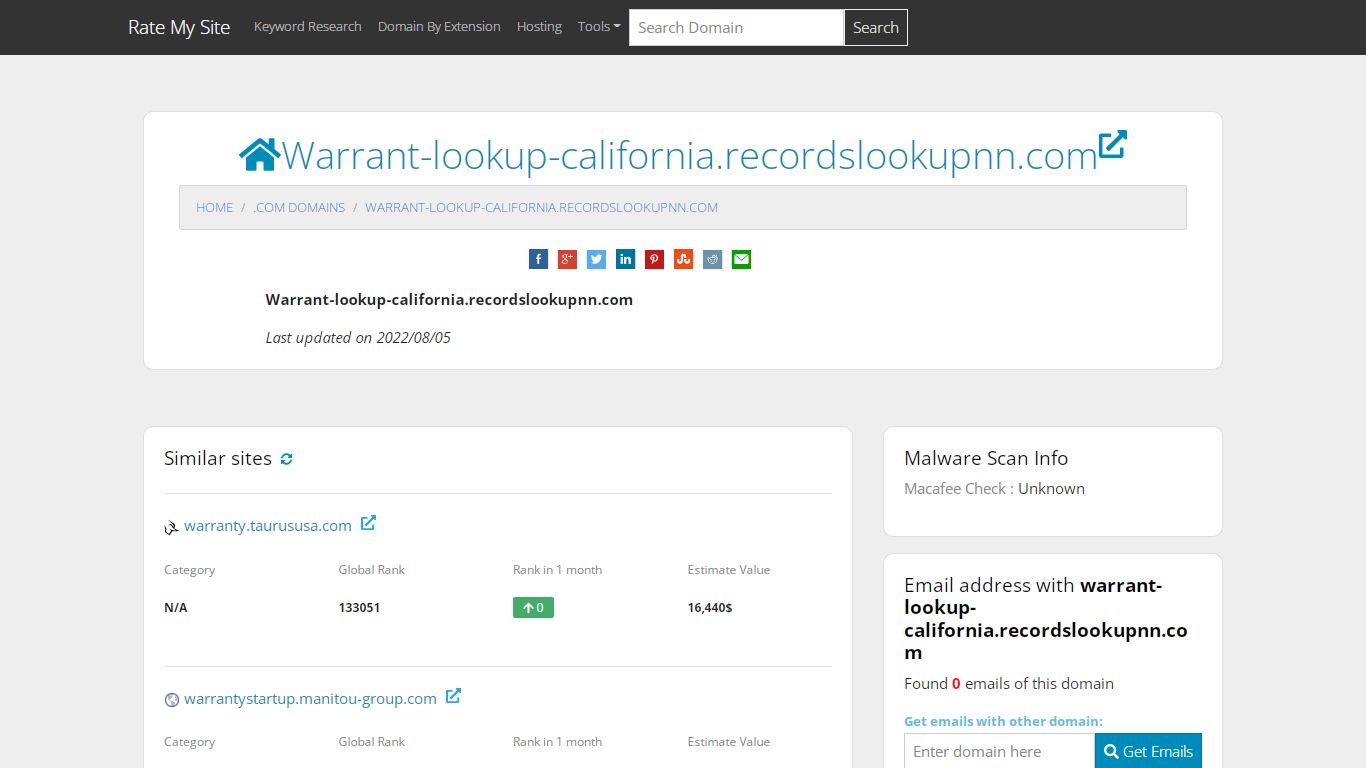 Warrant-lookup-california.recordslookupnn.com Site